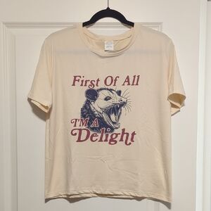 Cream Graphic T-Shirt with Possum Design